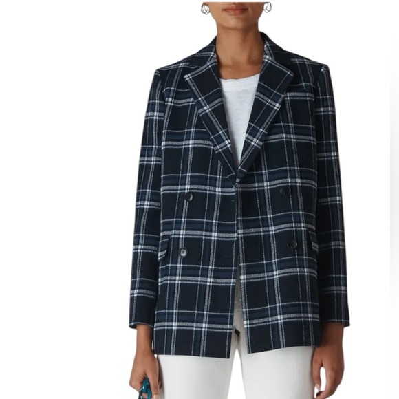 Whistles- NWT Black and Navy Multi Check Double Breasted Plaid Blazer Jacket - Picture 1 of 8